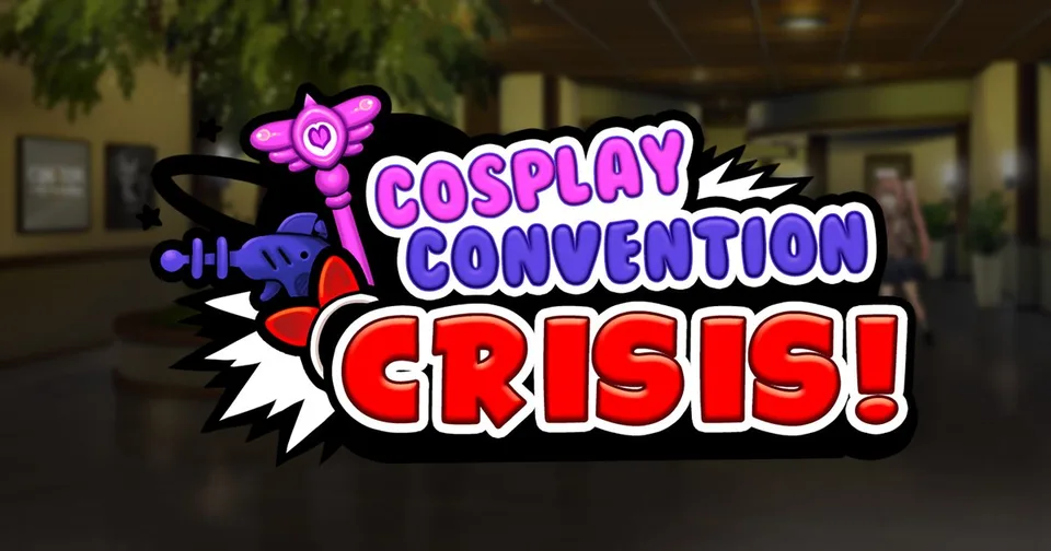 Логотип Cosplay Convention Crisis на фоне холла конвента